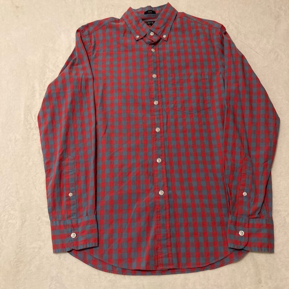 J.Crew Flex Washed Button Down‎ Shirt Slim Fit Red Blue Men’s Small